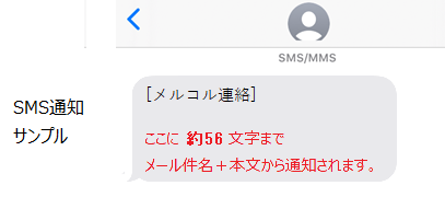 SMS通知のサンプル 不在、話中、拒否、留守電